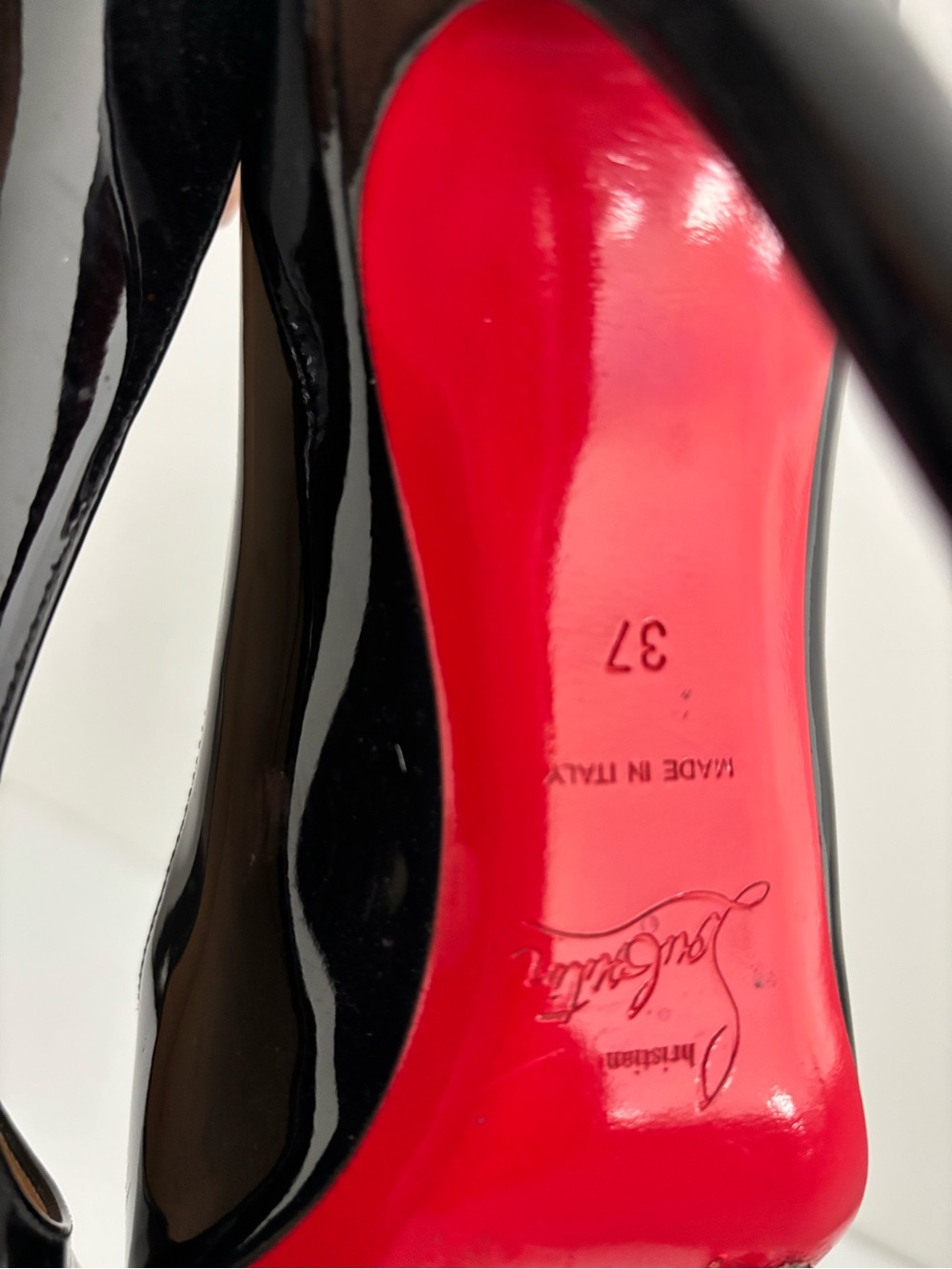 Christian Louboutin Black Patent Leather Round-Toe Pumps - Picture 5 of 7